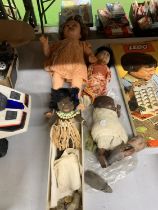 A COLLECTION OF VINTAGE DOLLS TO INCLUDE ONE WITH TURTLE MARK TO THE NECK, A JAPANESE STYLE,