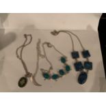 FOUR MARKED 925 SILVER NECKLACES TO INCLUDE NEWBRIDGE, APATITE, JADE ETC