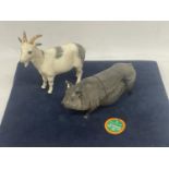 TWO FIGURES TO INCLUDE A BESWICK A BILLY GOAT AND A ROYAL DOULTON POT BELLIED PIG (EAR A/F)