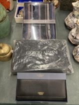 THREE FASHION ITEMS - BOXED OSPREY LEATHER WALLET, JASPER CONRAN SCARF AND GIORGIO ARMANI XL BLACK