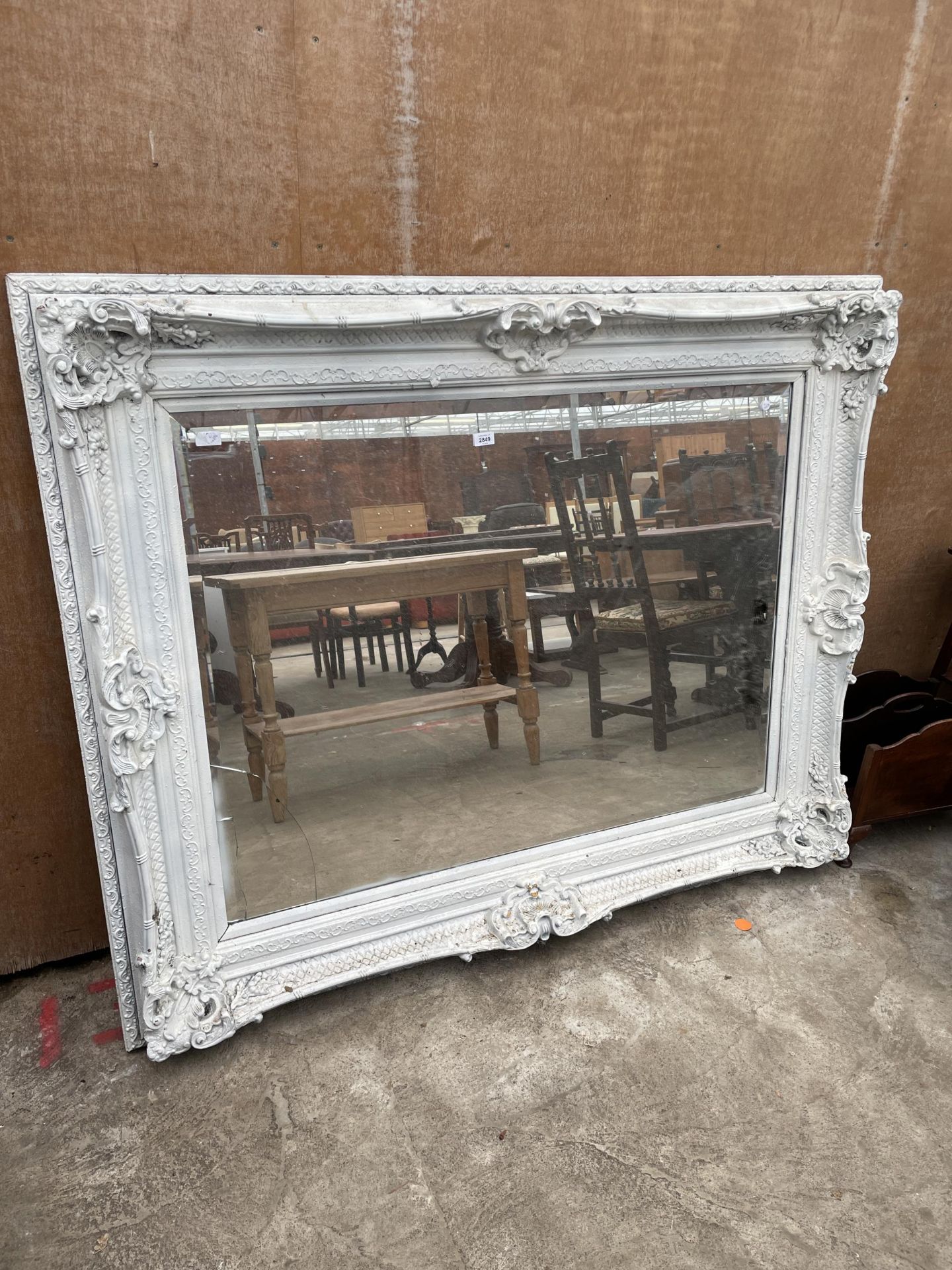 A LARGE WHITE 19TH CENTURY STYLE WALL MIRROR, 61 X 53"
