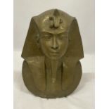 A LARGE BRASS TUTANKHAMUN BUST