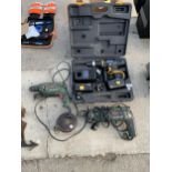 TWO BOSCH ELECTRIC DRILLS AND A PRO BATTERY DRILL