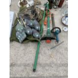 AN ASSORTMENT OF ITEMS TO INCLUDE DECOY PIGEONS AND AN ELECTRIC HEDGE TRIMMER ETC