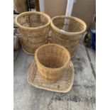 FOUR VARIOUS WICKER BASKETS