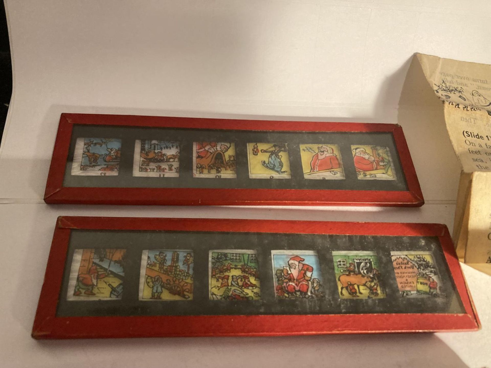 A SET OF DISNEY MICKEY MOUSE IN SANTAS WORKSHOP LANTERN SLIDES WITH ORIGINAL BOX AND EPHEMERA - Image 2 of 6