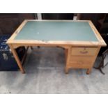 A MID 20TH CENTURY OAK SINGLE PEDESTAL DESK, 54 X 34"