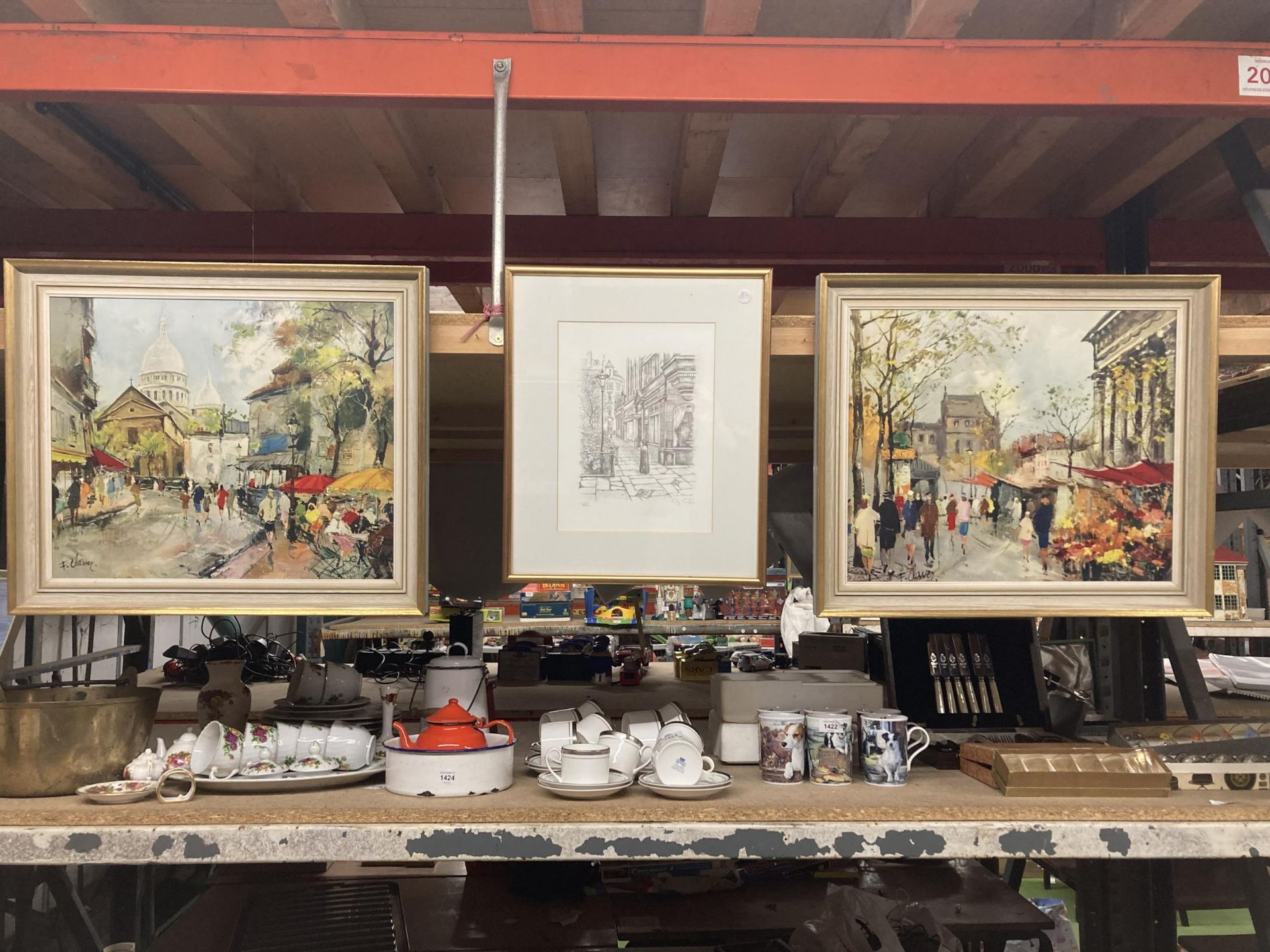 A FRAMED LIMITED EDITION 40/150 LIZ TAYLOR PRINT OF A STREET SCENE AND TWO FURTHER FRAMED PRINTS