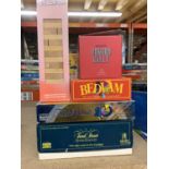 TWO TRIVIAL PURSUIT GAMES, DOMINO RALLY, STACK 'EM AND BEDLAM