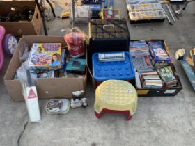 AN ASSORTMENT OF CHILDRENS TOYS AND GAMES TO INCLUDE BOOKS, BOARD GAMES AND DVDS ETC