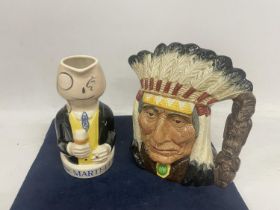 TWO JUGS TO INCLUDE A ROYAL DOULTON NORTH AMERICAN INDIAN AND A SANDLAND MARTELL BRANDY