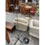 A RETRO CHROME AND BLACK METALWARE COAT STAND AND RETRO STANDARD LAMP