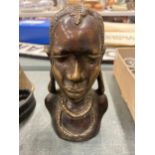 A BRONZE AFRICAN BUST FIGURE