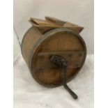 A VINTAGE BARREL BUTTER CHURNER