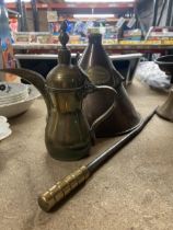 A VINTAGE COPPER 'SWIFTSURE' THE BRITISH VACUUM WASHER PLUS AN ASIAN STYLE COFFEE POT AND A POKER