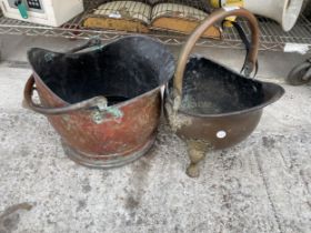 TWO VINTAGE COPPER COAL BUCKETS