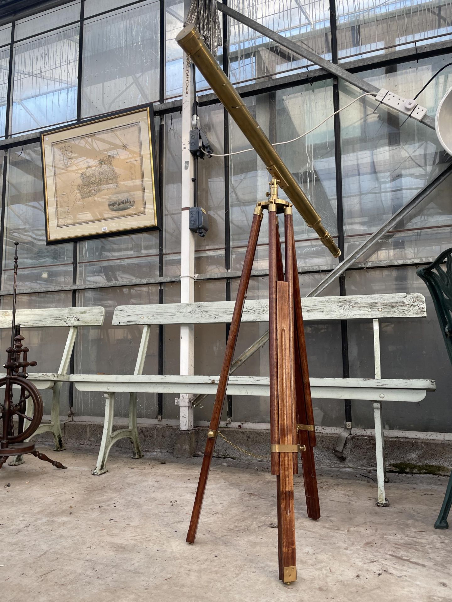 A VINTAGE BRASS TELESCOPE WITH WOODEN TRIPOD STAND - Image 7 of 7