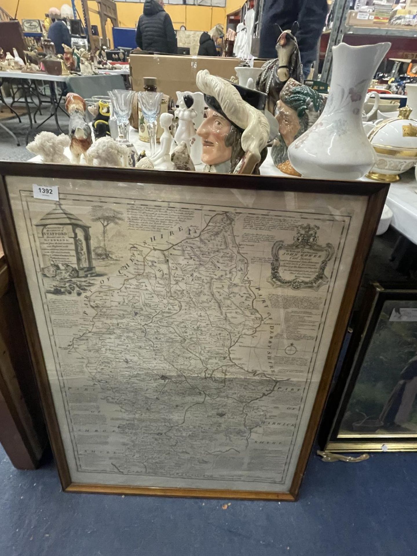 A FRAMED VINTAGE MAP OF PART OF CHESHIRE AND SHROPSHIRE, TO THE NOBLE AND RIGHT HONORABLE JOHN GOWER