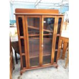 AN EARLY 20TH CENTURY MAHOGANY TWO DOOR DISPLAY CABINET, 38" WIDE