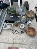 AN ASSORTMENT OF ITEMS TO INCLUDE A JERRY CAN, SILVER PLATED LIDDED BOWL AND A GALVANISED MOP BUCKET