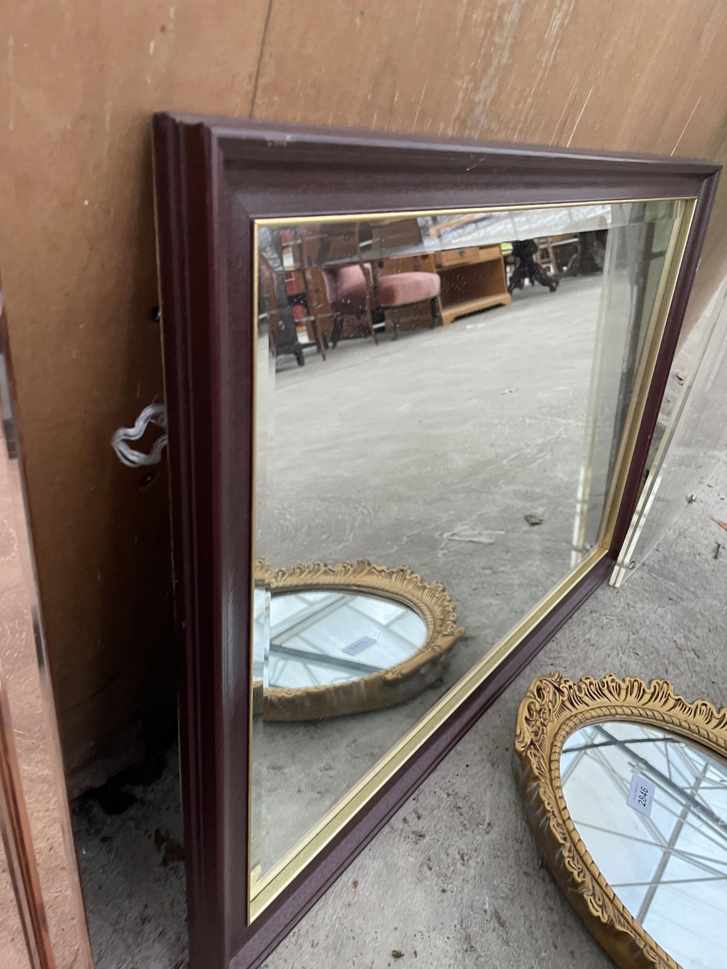 AN OVAL GILT FRAMED WALL MIRROR AND WOODEN FRAMED MIRROR - Image 3 of 7