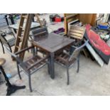 A METAL AND WOODEN SLATTED PATIO SET COMPRISING OF A SQUARE TABLE AND FOUR CHAIRS