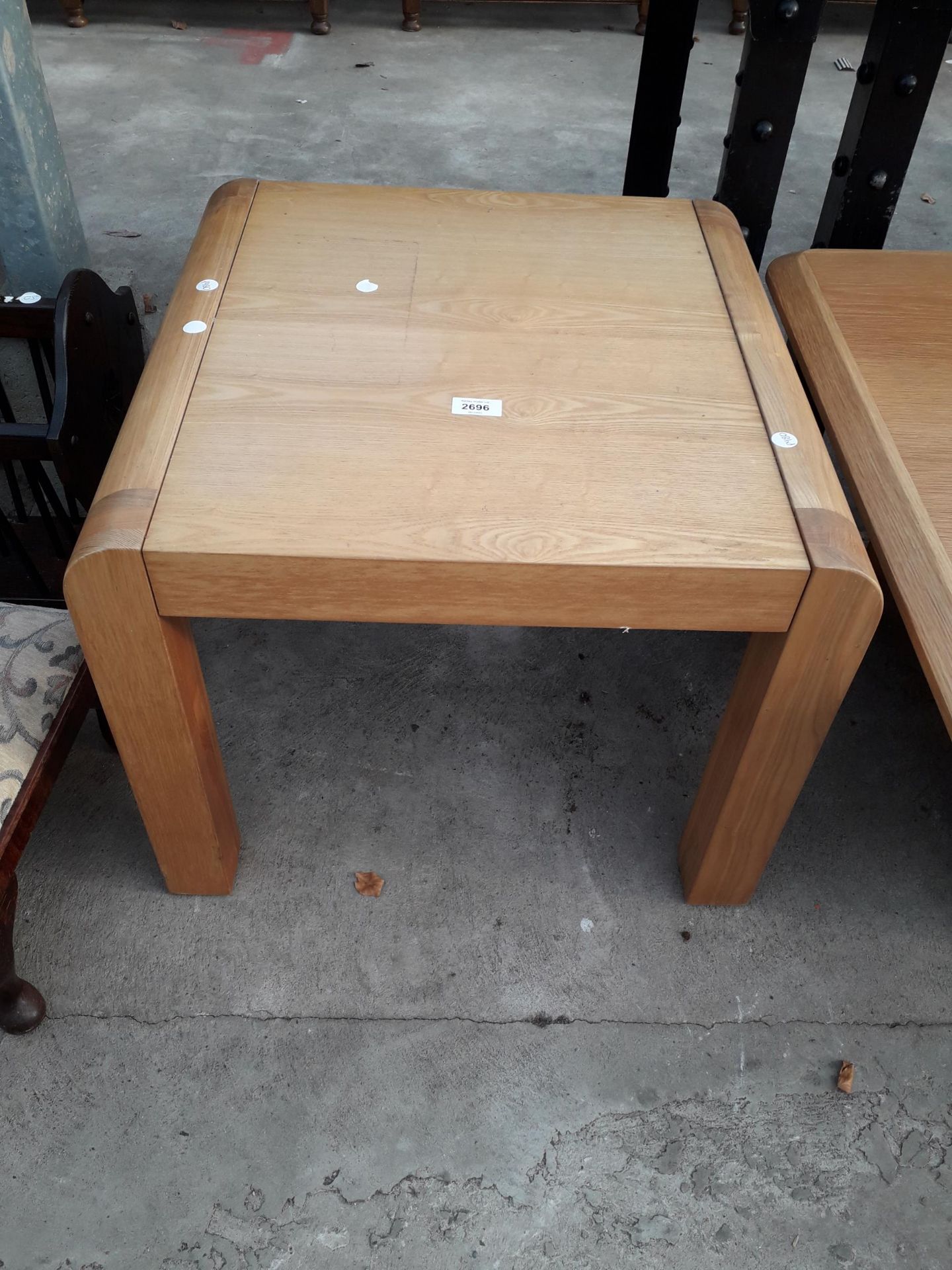 A RETRO OAK LAMP TABLE, 22" SQUARE