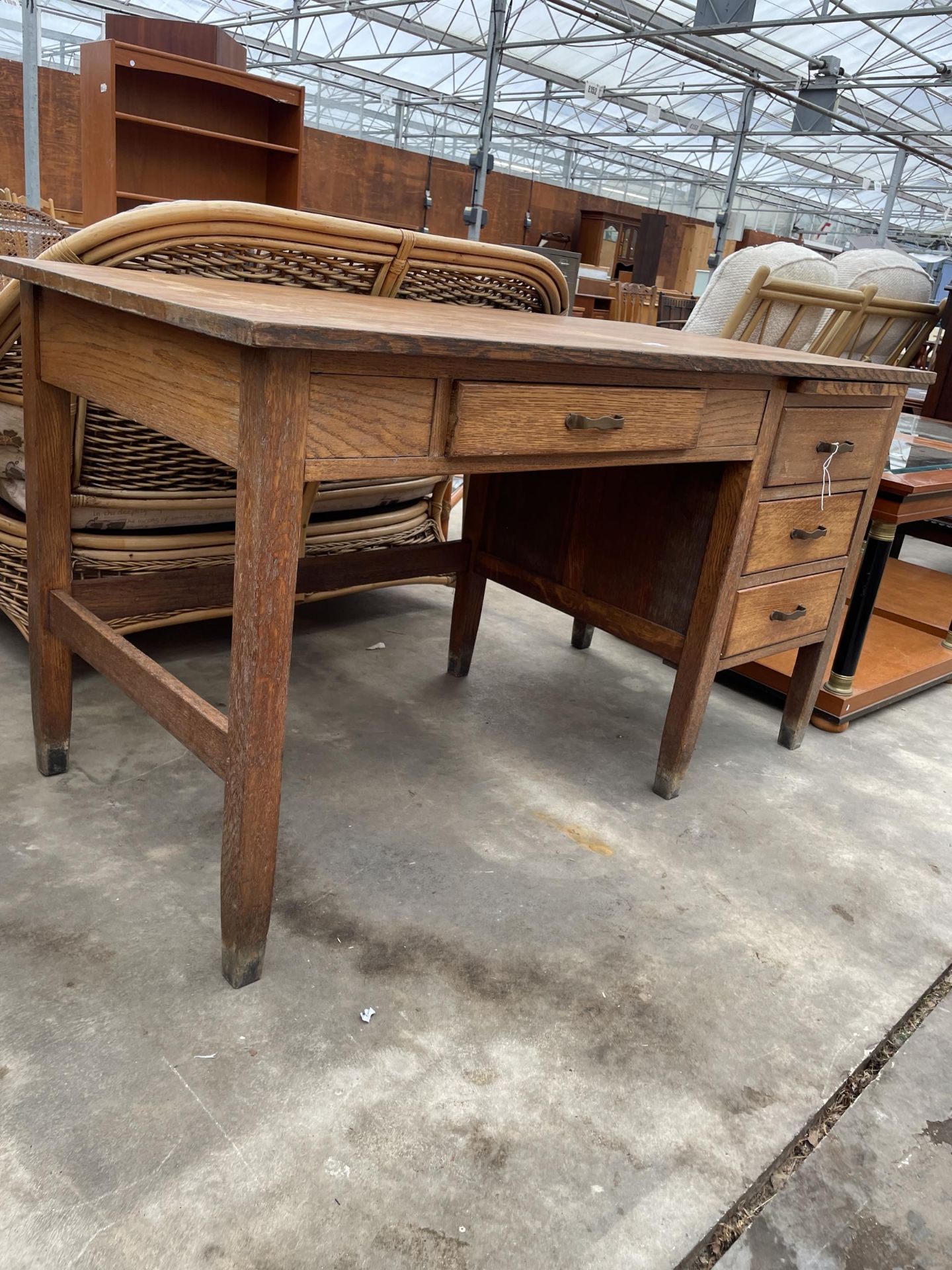 A MID 20TH CENTURY OAK SINGLE PEDESTAL WRITING DESK WITH IMPRESSED MARK 'CADBURY 1930', 54 X 27", - Image 2 of 5