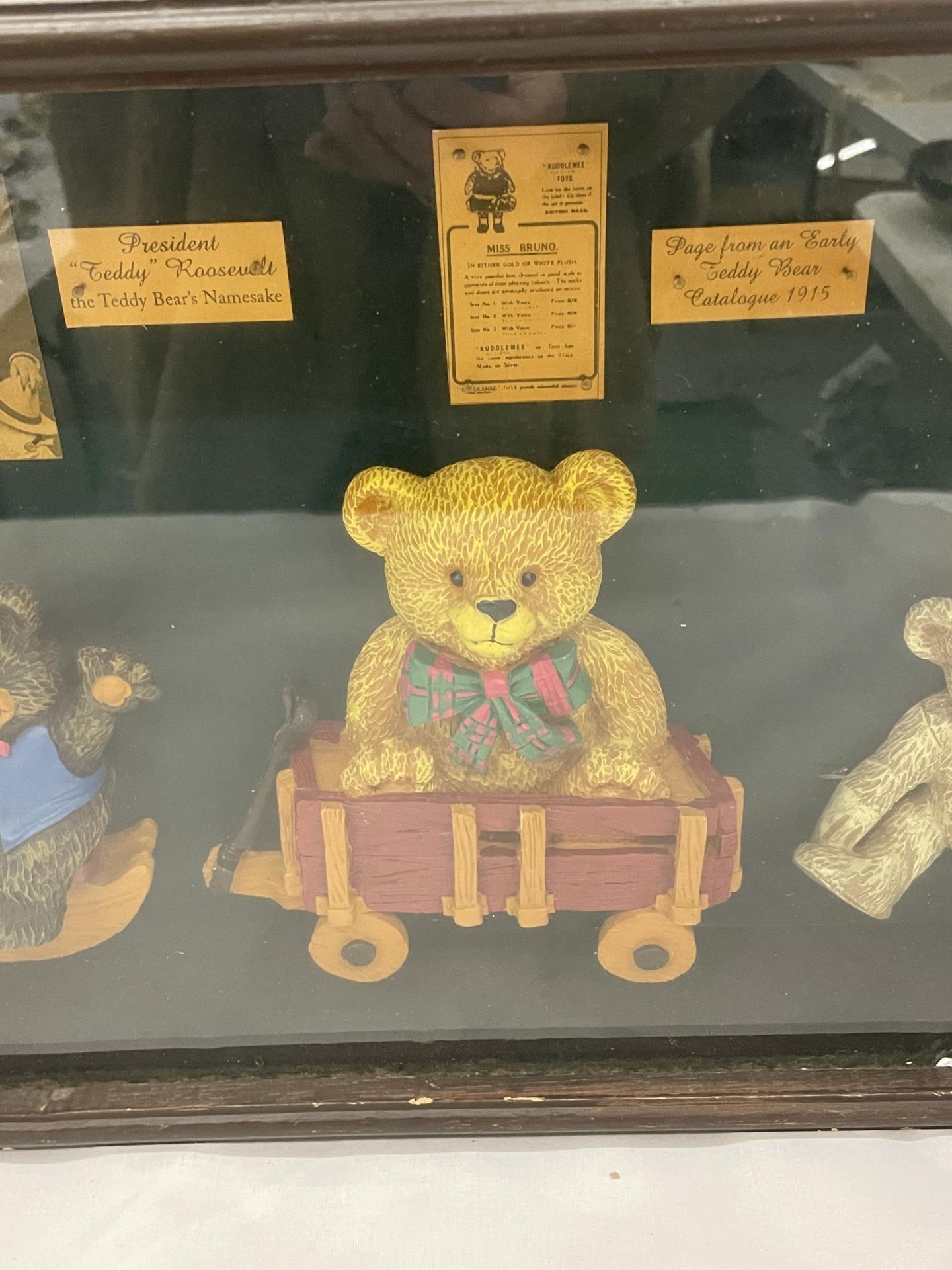 A GLASS FRONTED WOODEN CASED DISPLAY BOX WITH TEDDIES AND THEIR STORIES - A HISTORY OF THE STEIFF - Image 3 of 4