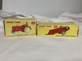 TWO BOXED DINKY MODELS NO. 300 - A MASSEY HARRIS TRACTOR AND NO. 321 - A MASSEY HARRIS MANURE
