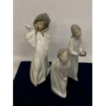 THREE LLADRO FIGURES TO INCLUDE AN ANGEL AND TWO GIRLS