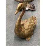 A BRASS GERMAN GESCHUTZT SWAN INKWELL