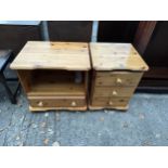 A PINE BEDSIDE CHEST OF DRAWERS AND A PINE BEDSIDE CABINET