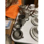 FOUR VINTAGE TUDRIC PEWTER ITEMS - TWO COFFEE POTS AND TWO SUGAR BOWLS, NO. 01650 BY LIBERTY'S OF