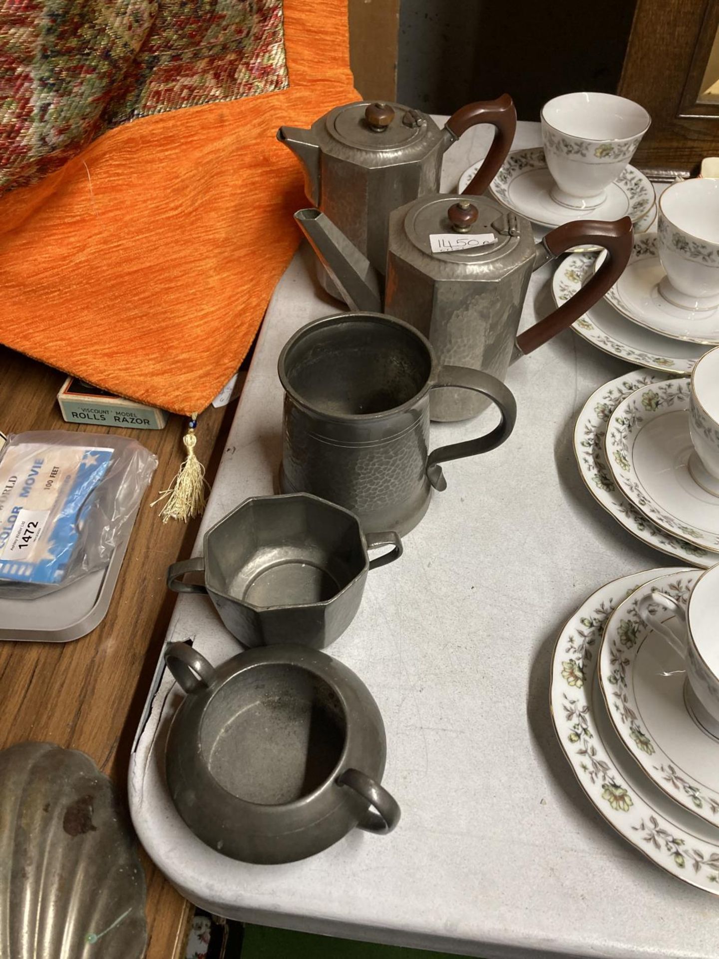 FOUR VINTAGE TUDRIC PEWTER ITEMS - TWO COFFEE POTS AND TWO SUGAR BOWLS, NO. 01650 BY LIBERTY'S OF