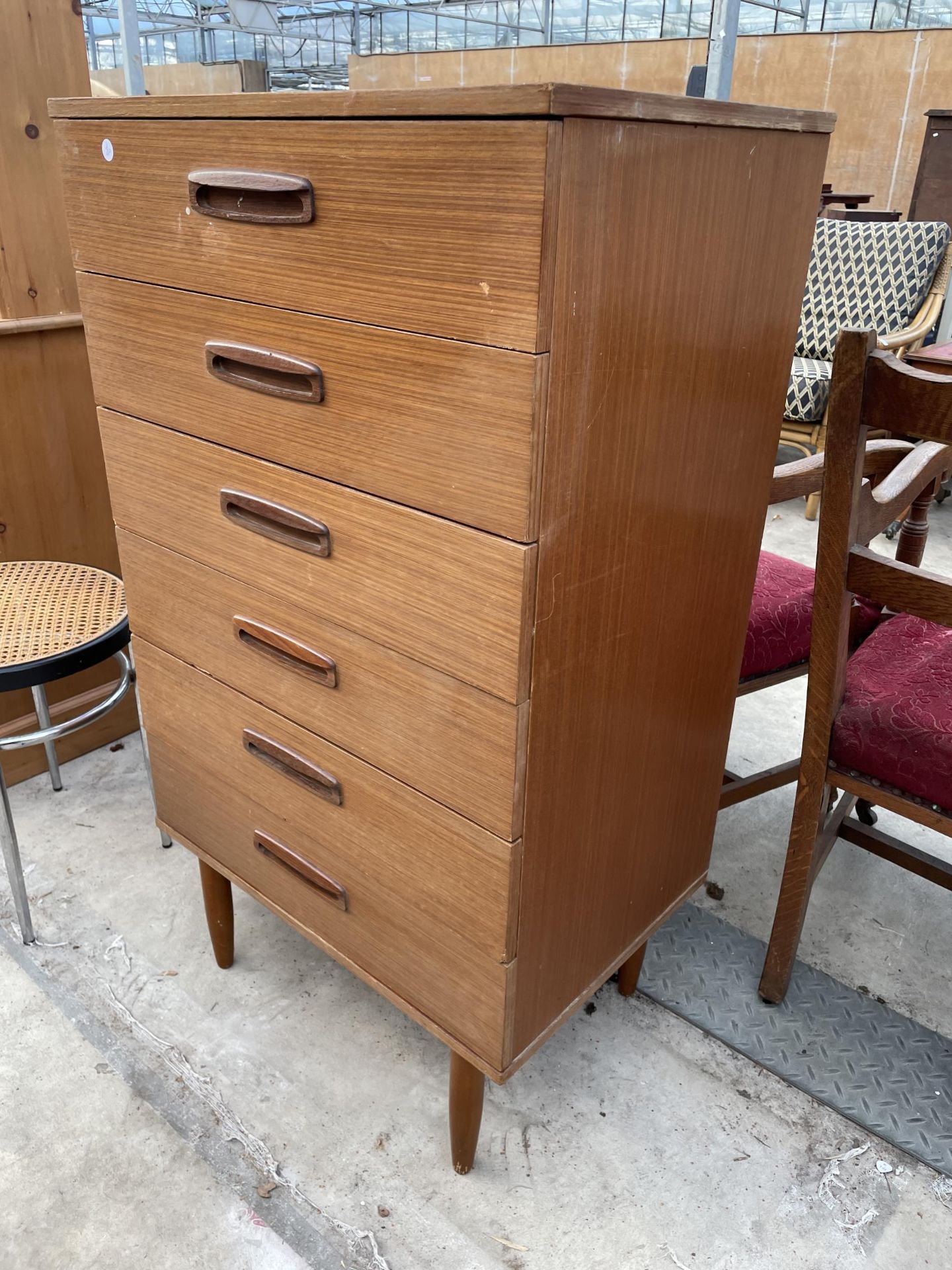 A RETRO TEAK CHEST OF SIX DRAWERS, 25" WIDE - Image 2 of 2