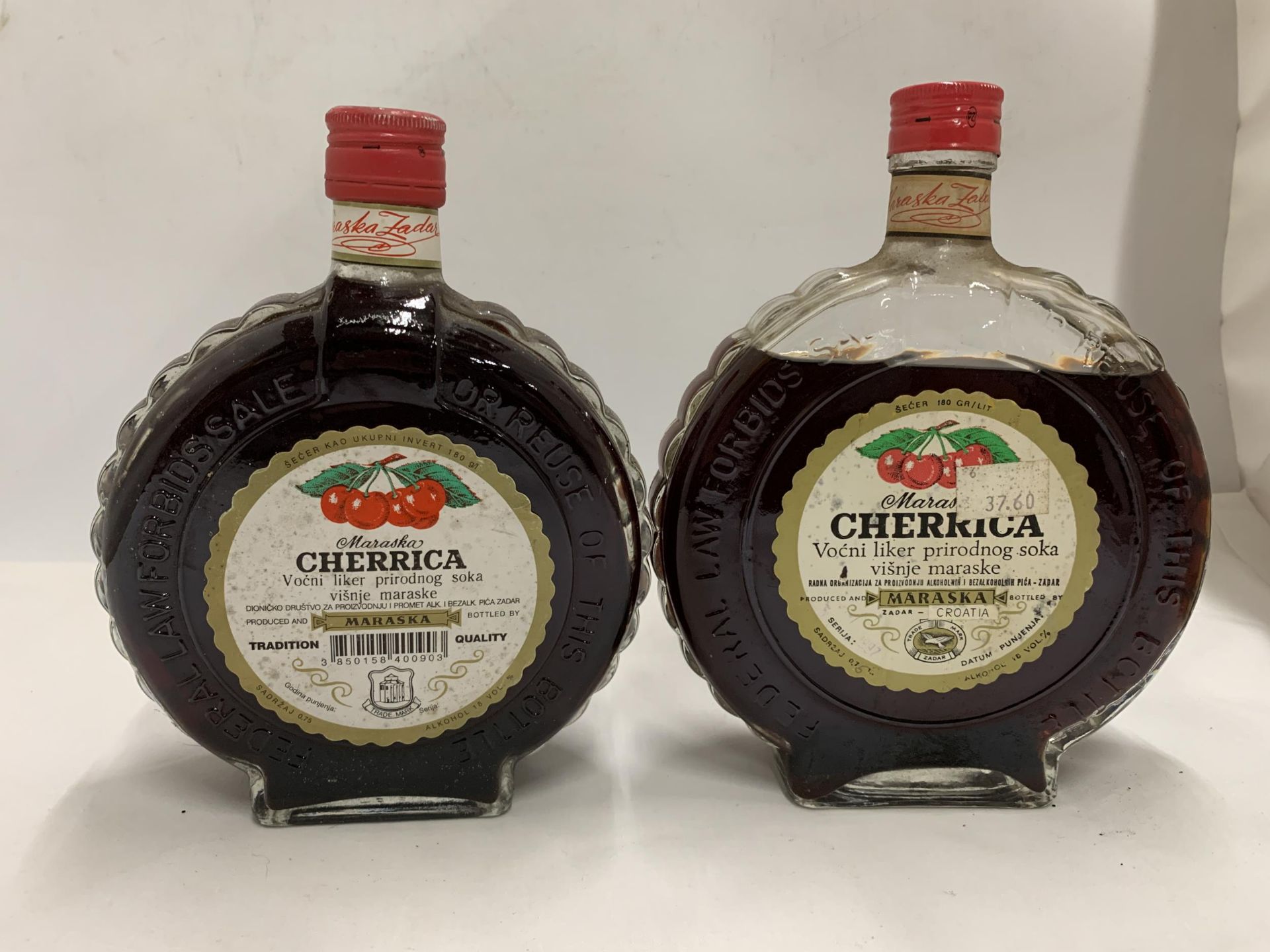 TWO 75CL BOTTLES - MARASKA CHERRICA 18% LIQUEUR