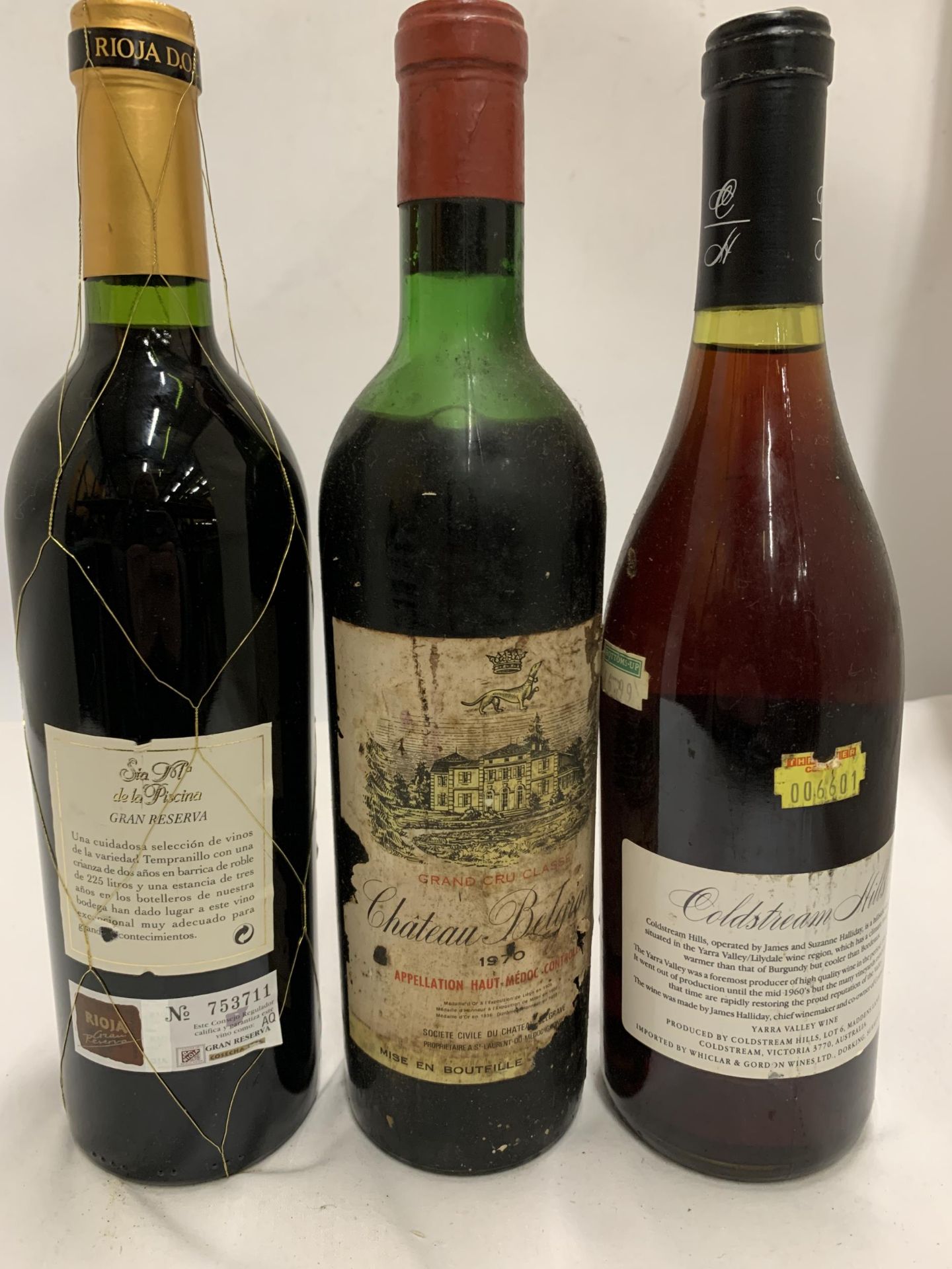 THREE 75CL BOTTLES - 1996 GRAN RESERVA RIOJA, 1970 CHATEAU BELGIOR AND COLDSTREAM HILLS PINOT NOIR - Image 2 of 5