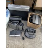 AN ASSORTMENT OF ITEMS TO INCLUDE A SHREDDER AND RADIOS ETC