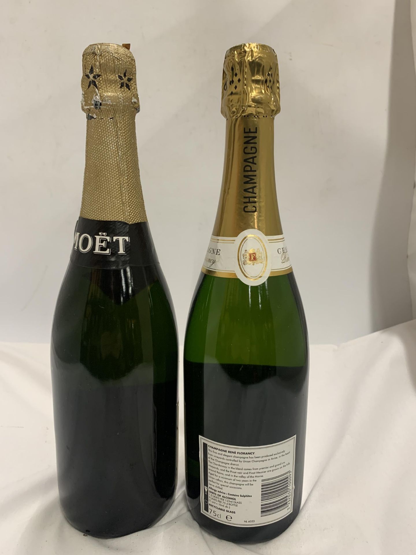TWO 75CL BOTTLES - MOET & CHANDON PREMIERE CUVEE CAMPAGNE AND RENE FLORANCY BRUT CHAMPAGNE - Image 2 of 3