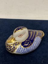 A ROYAL CROWN DERBY DUCK WITH GOLD COLOURED STOPPER