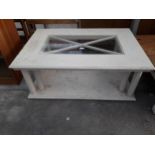 A MODERN PAINTED TWO TIER COFFEE TABLE WITH INSET GLASS TOP, 43 X 29"