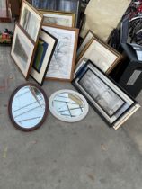 A LARGE ASSORTMENT OF FRAMED PICTURES, PRINTS AND MIRRORS