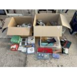 A LARGE ASSORTMENT OF ITEMS TO INCLUDE ELECTRICAL HARDWARE, STATIONARY AND DOMINOES ETC