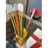 FOUR LARGE HAND PAINTED PENCILS IN A SHOP DISPLAY STAND