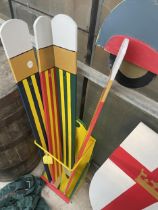 FOUR LARGE HAND PAINTED PENCILS IN A SHOP DISPLAY STAND