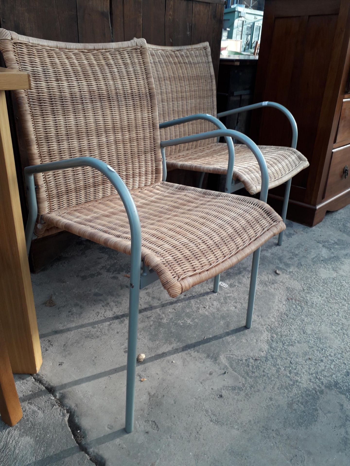 A PAIR OF MODERN TUBULAR METAL AND WICKER ARMCHAIRS - Image 2 of 2