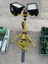 A TRIPOD WORKLIGHT AND AN ELECTRIC HEDGE TRIMMER