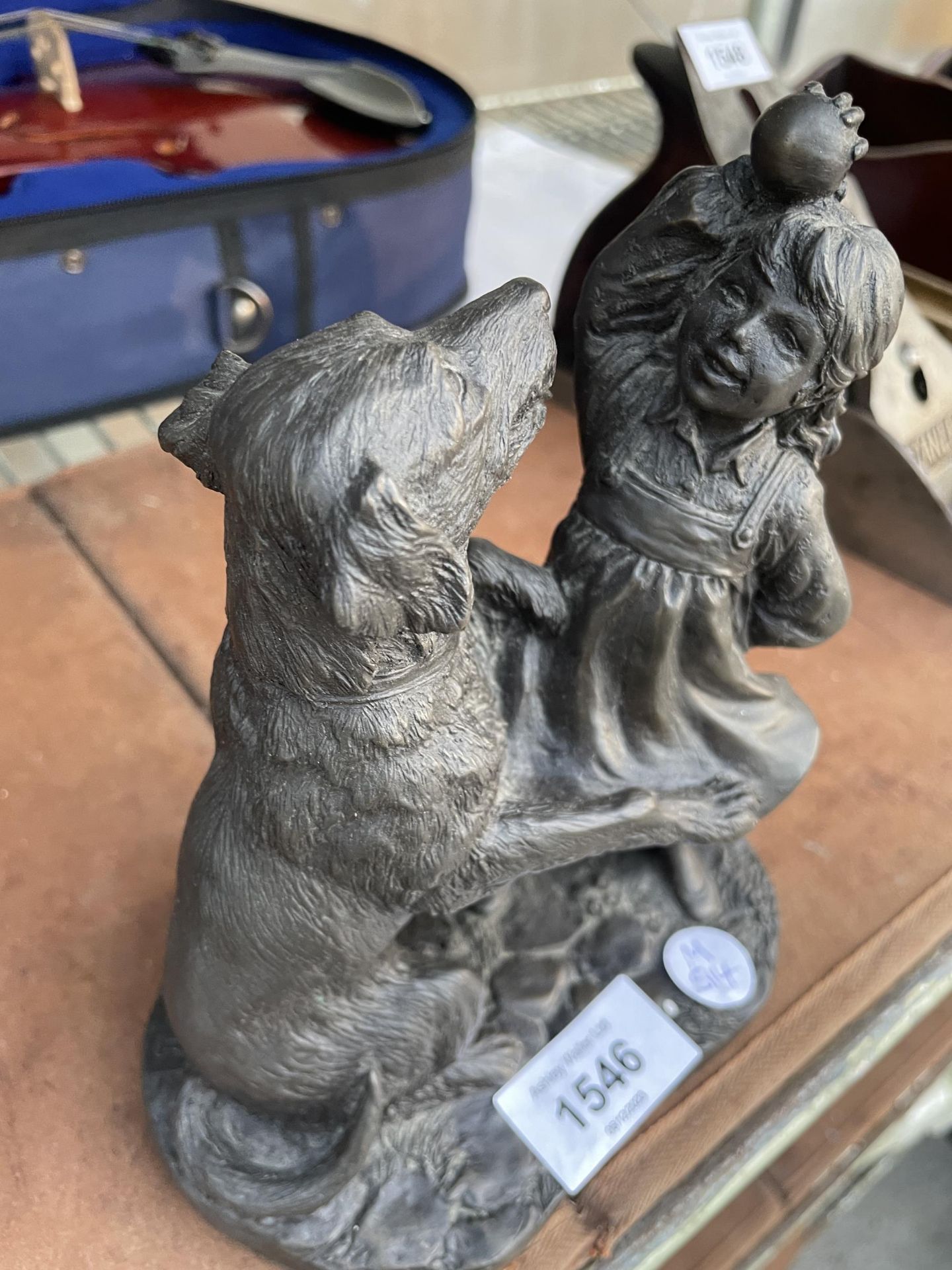 A BRONZED CAST FIGURE OF A GIRL WITH A DOG - Image 2 of 2