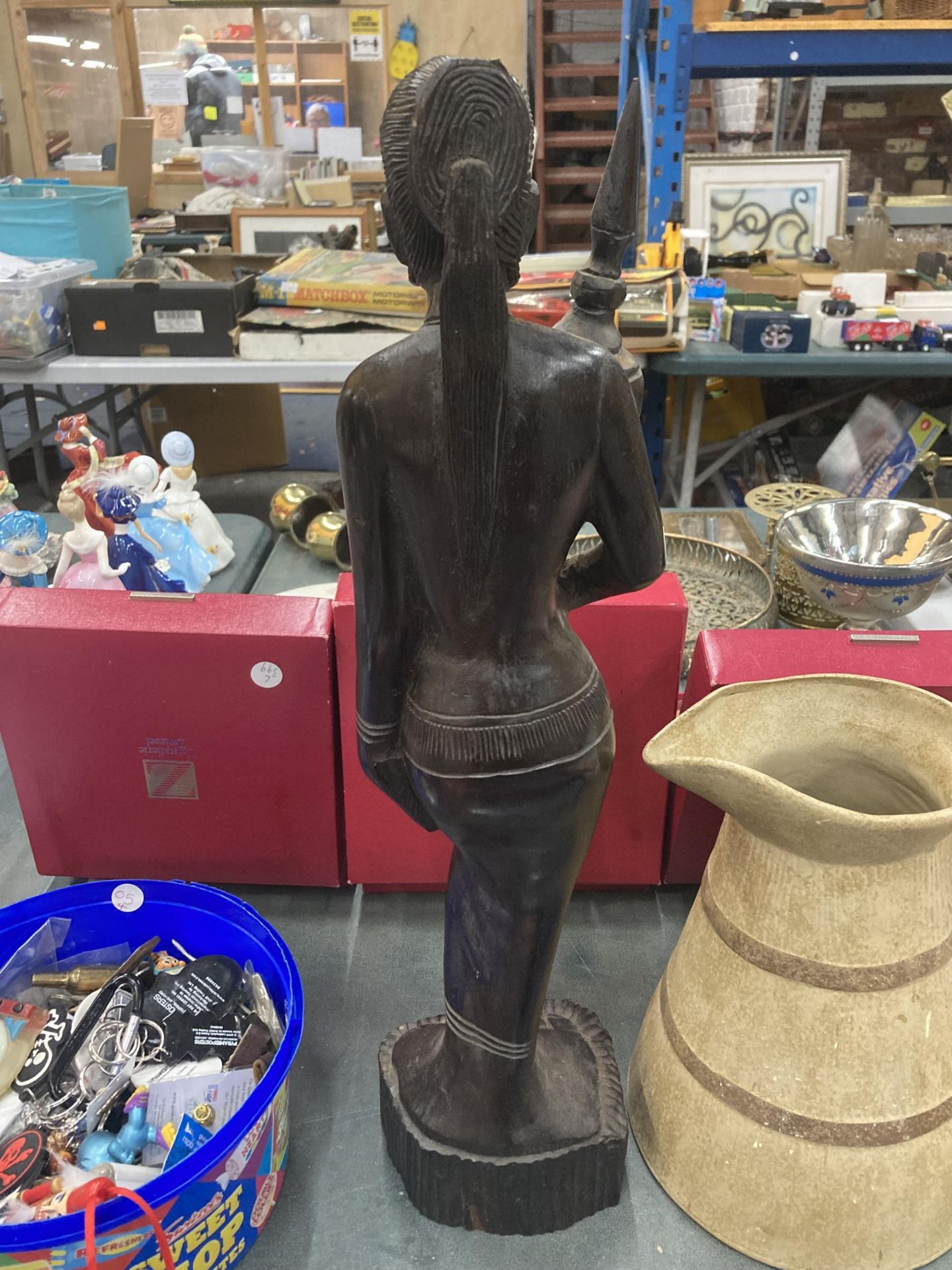 TWO ITEMS - CARVED WOODEN TRIBAL FIGURE AND A DEE CEE JUG - Image 3 of 5